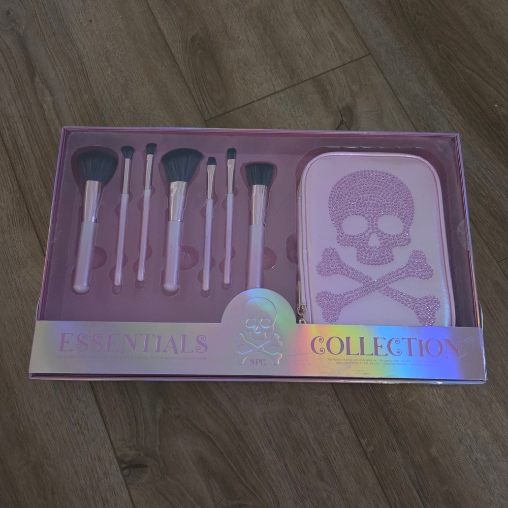 SPC Essentials Collection Makeup Brush Set with Case Skull Pink